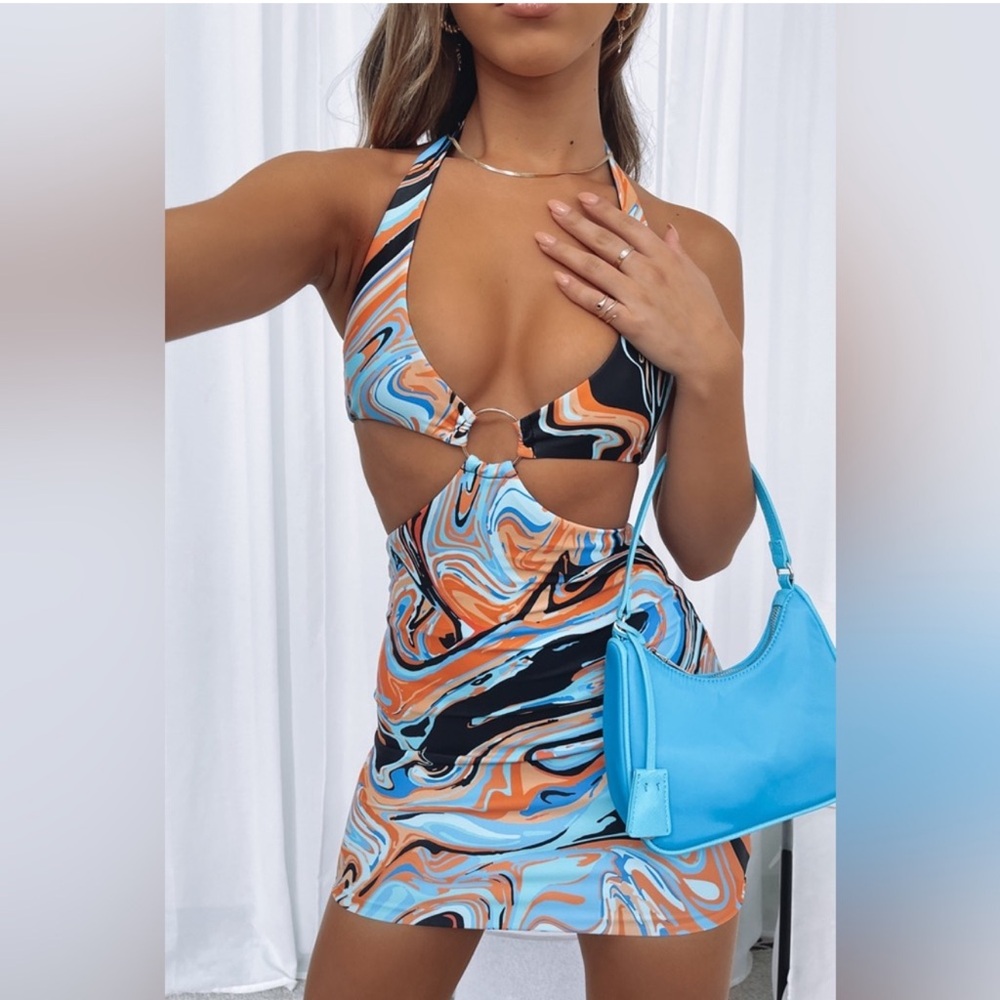 White Fox Boutique Blue and orange mini dress